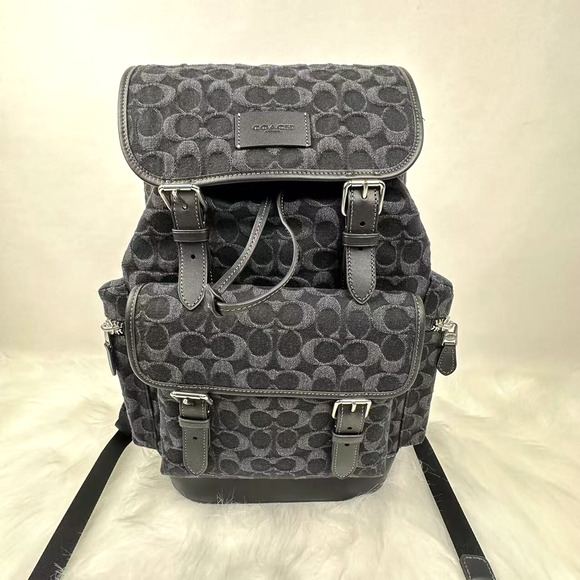 Coach Men's Sprint Backpack In Signature Denim In Silver/Black CAJ57 NWT $745 - Picture 1 of 12